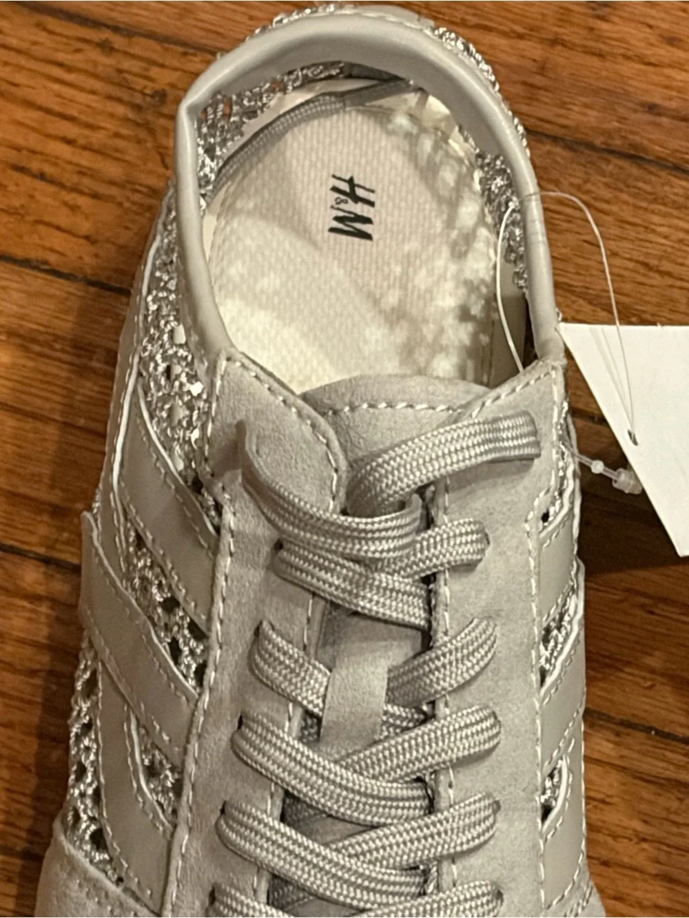 H&M Crochet Look Light Gray Sneakers Size 10 NWT